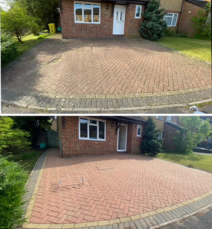 before and after a patio pressure wash clean