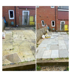 before and after a patio pressure wash clean